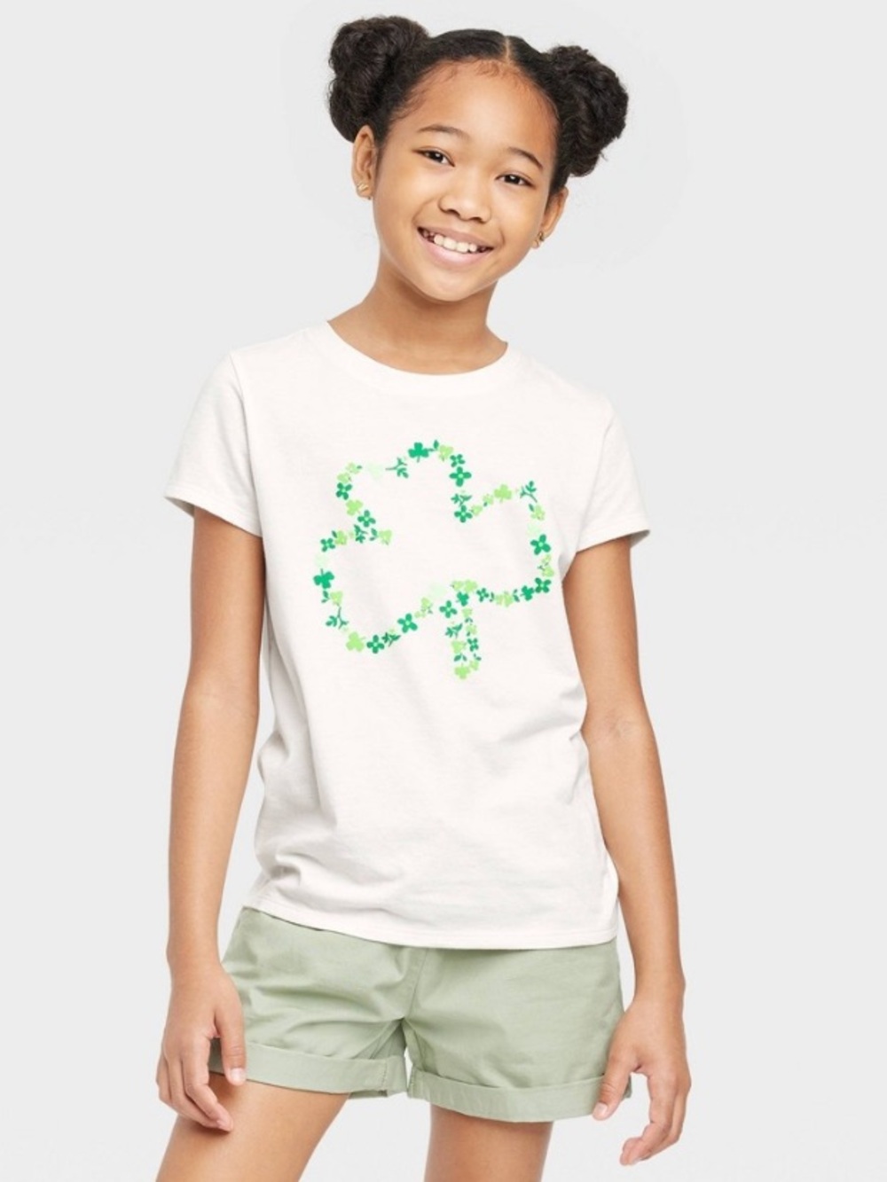 ⭐️ Cat & Jack White Tee with Green Shamrock Graphic Size XS (4/5)